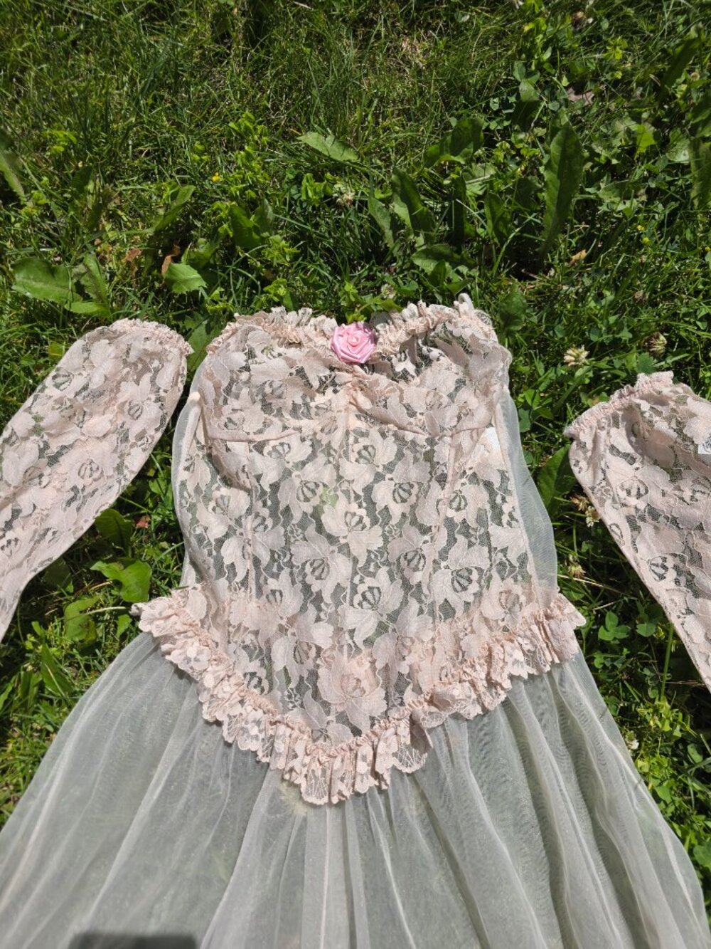 Vintage Ren Fair Fairy Coquette Western Festival Sheer Lace Empire Waist Dress - Picture 11 of 15